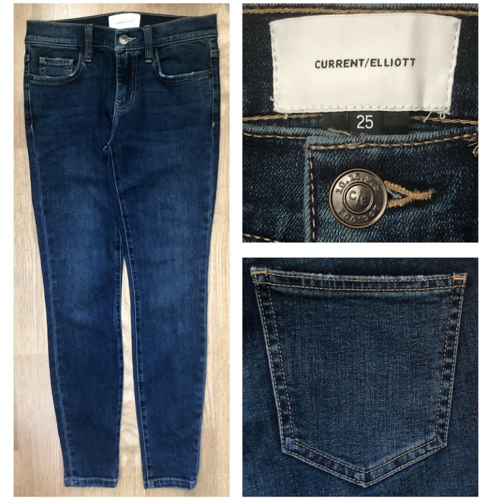 CURRENT ELLIOT SKINNY SUPER STRETCH Womens Low Rise Distressed Dark Wash Jeans25